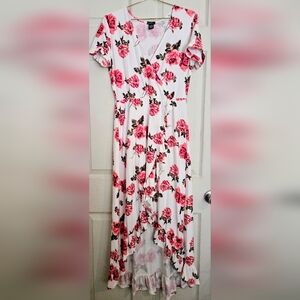 Rue21 Midi Faux Wrap High Low Dress With Short Sleeves And Floral Print